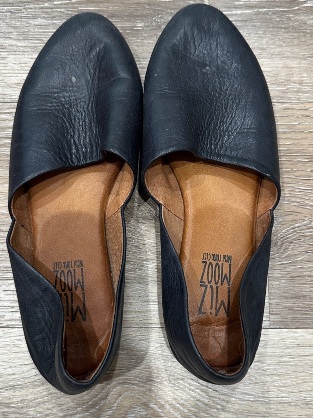 Miz Mooz Navy Leather Slip-On Flats with Tan Insole